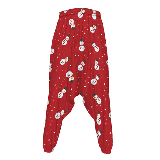 Red Snowman Pattern Print Hammer Pants