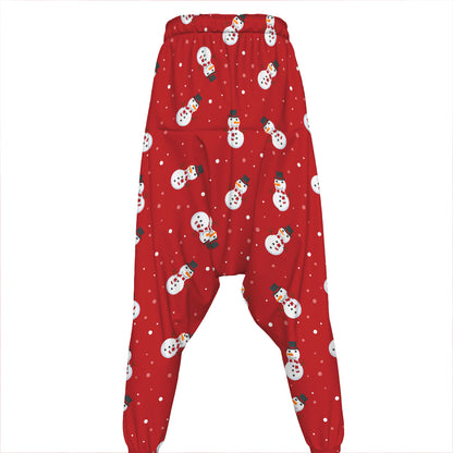 Red Snowman Pattern Print Hammer Pants