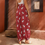 Red Snowman Pattern Print Harem Pants