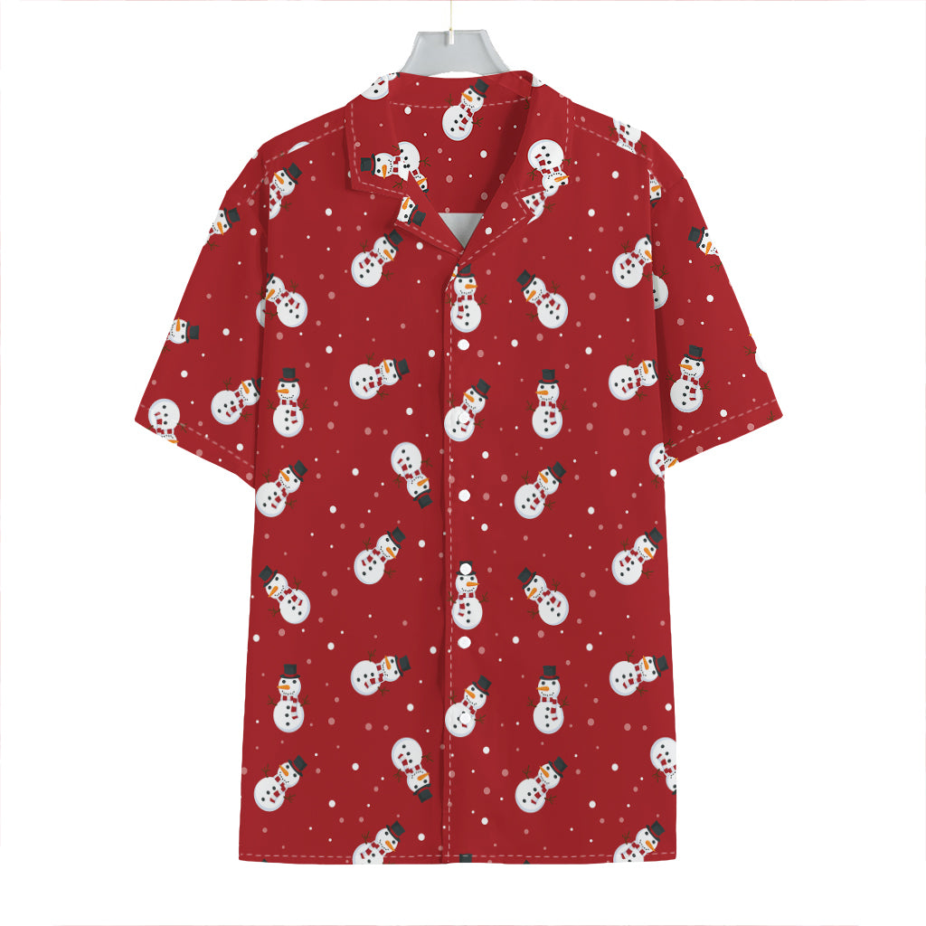 Red Snowman Pattern Print Hawaiian Shirt