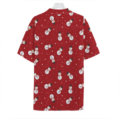 Red Snowman Pattern Print Hawaiian Shirt
