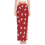 Red Snowman Pattern Print High Slit Maxi Skirt