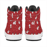 Red Snowman Pattern Print High Top Leather Sneakers