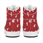 Red Snowman Pattern Print High Top Leather Sneakers