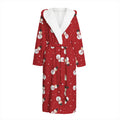 Red Snowman Pattern Print Hooded Bathrobe