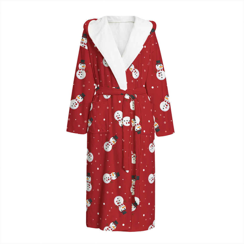 Red Snowman Pattern Print Hooded Bathrobe