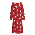 Red Snowman Pattern Print Hooded Bathrobe