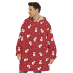 Red Snowman Pattern Print Hoodie Blanket