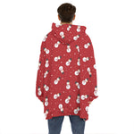 Red Snowman Pattern Print Hoodie Blanket
