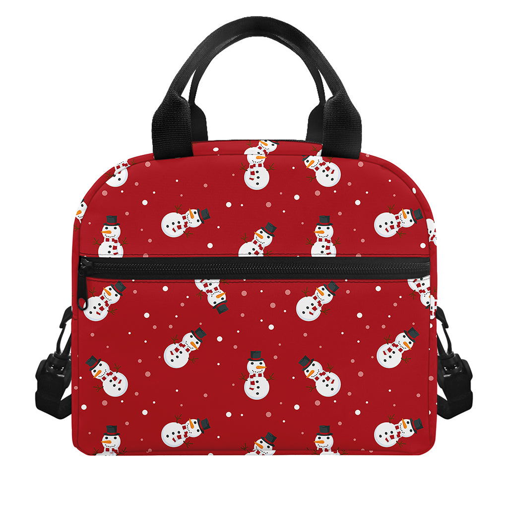 Red Snowman Pattern Print Insulated Lunch Bag