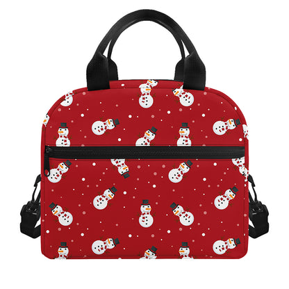 Red Snowman Pattern Print Insulated Lunch Bag