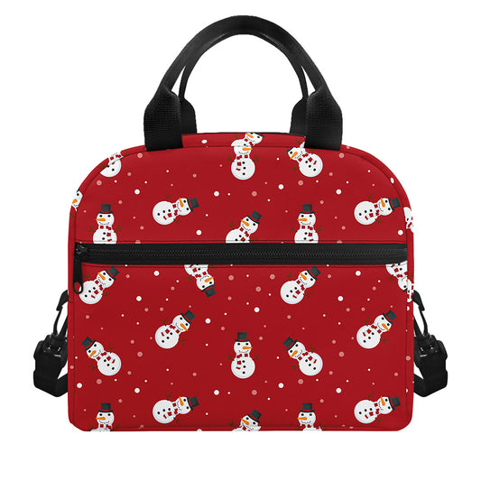 Red Snowman Pattern Print Insulated Lunch Bag