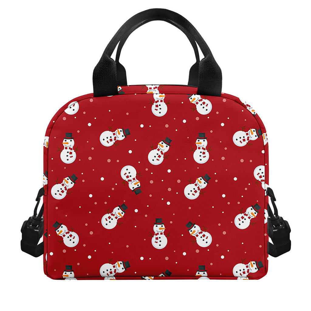 Red Snowman Pattern Print Insulated Lunch Bag