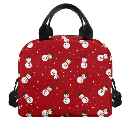 Red Snowman Pattern Print Insulated Lunch Bag