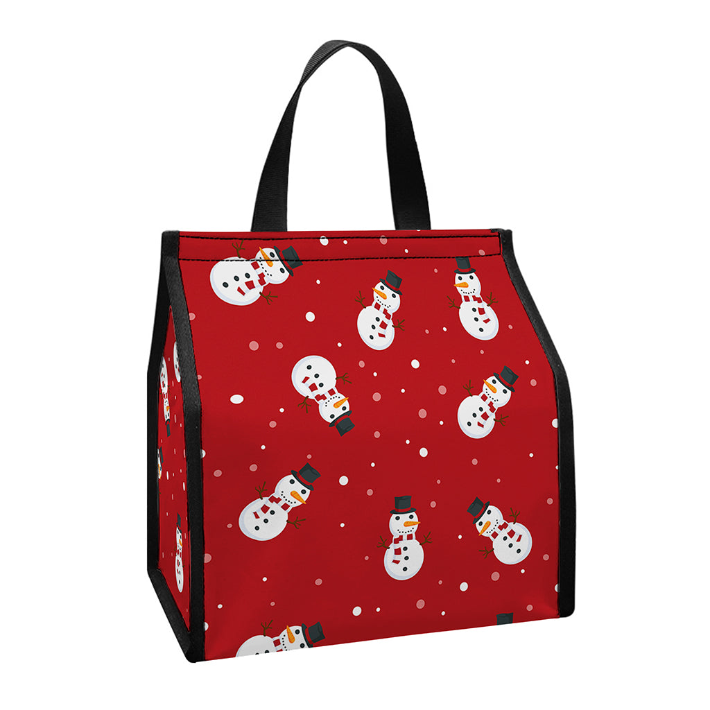 Red Snowman Pattern Print Insulated Lunch Tote