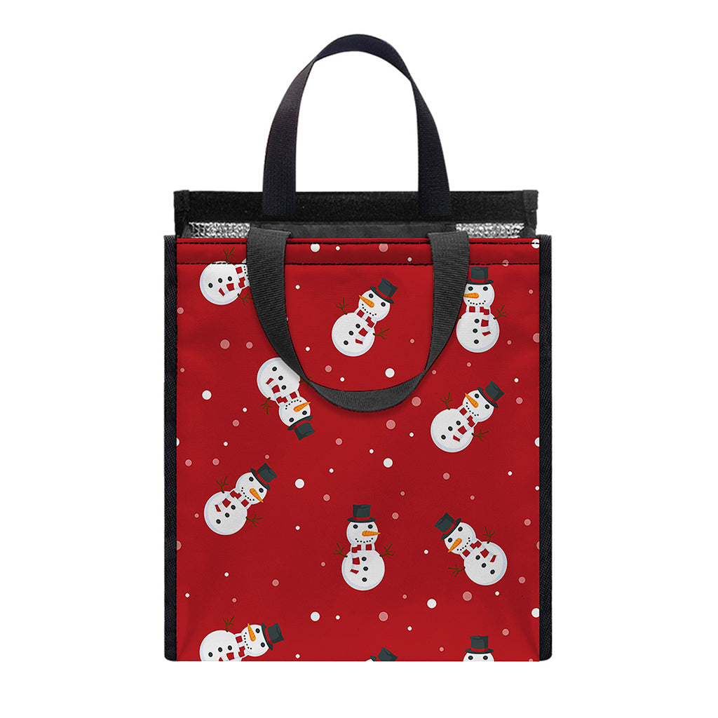 Red Snowman Pattern Print Insulated Lunch Tote