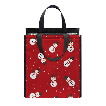 Red Snowman Pattern Print Insulated Lunch Tote