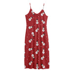 Red Snowman Pattern Print Jersey Midi Cami Dress