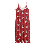 Red Snowman Pattern Print Jersey Midi Cami Dress
