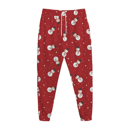 Red Snowman Pattern Print Jogger Pants
