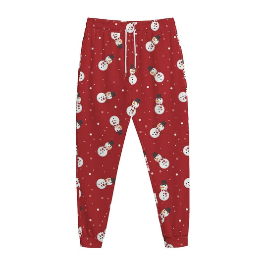 Red Snowman Pattern Print Jogger Pants