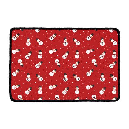 Red Snowman Pattern Print Kitchen Mat