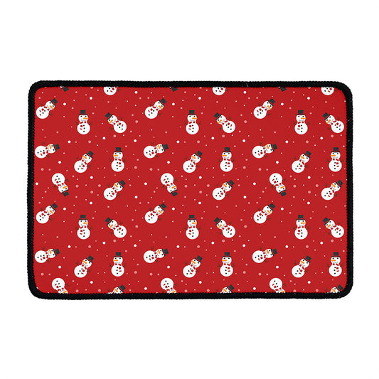 Red Snowman Pattern Print Kitchen Mat