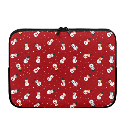 Red Snowman Pattern Print Laptop Sleeve