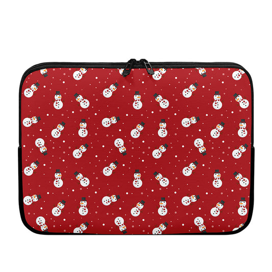 Red Snowman Pattern Print Laptop Sleeve