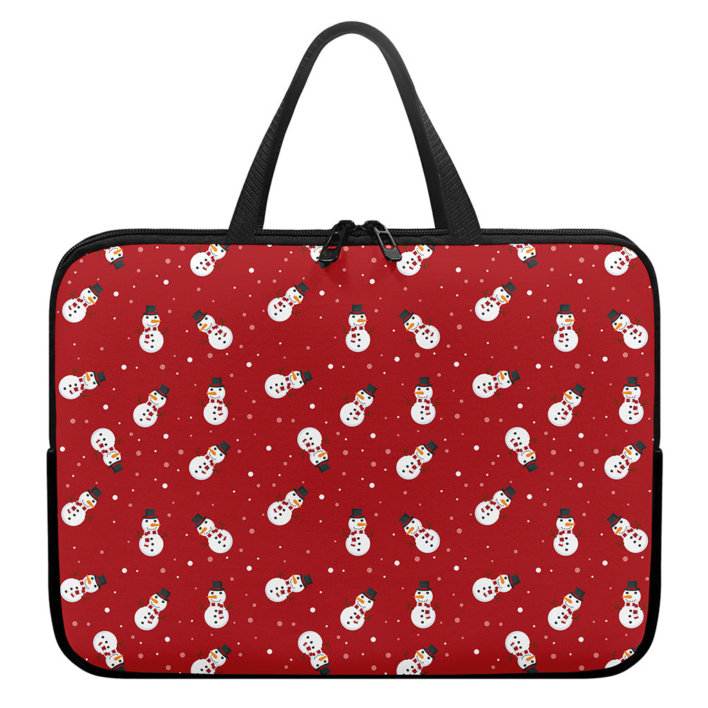 Red Snowman Pattern Print Laptop Sleeve With Handle