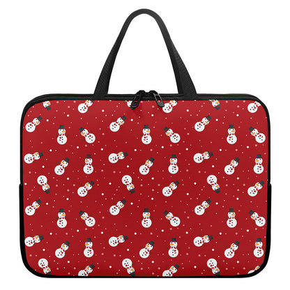 Red Snowman Pattern Print Laptop Sleeve With Handle