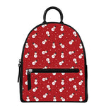 Red Snowman Pattern Print Leather Backpack