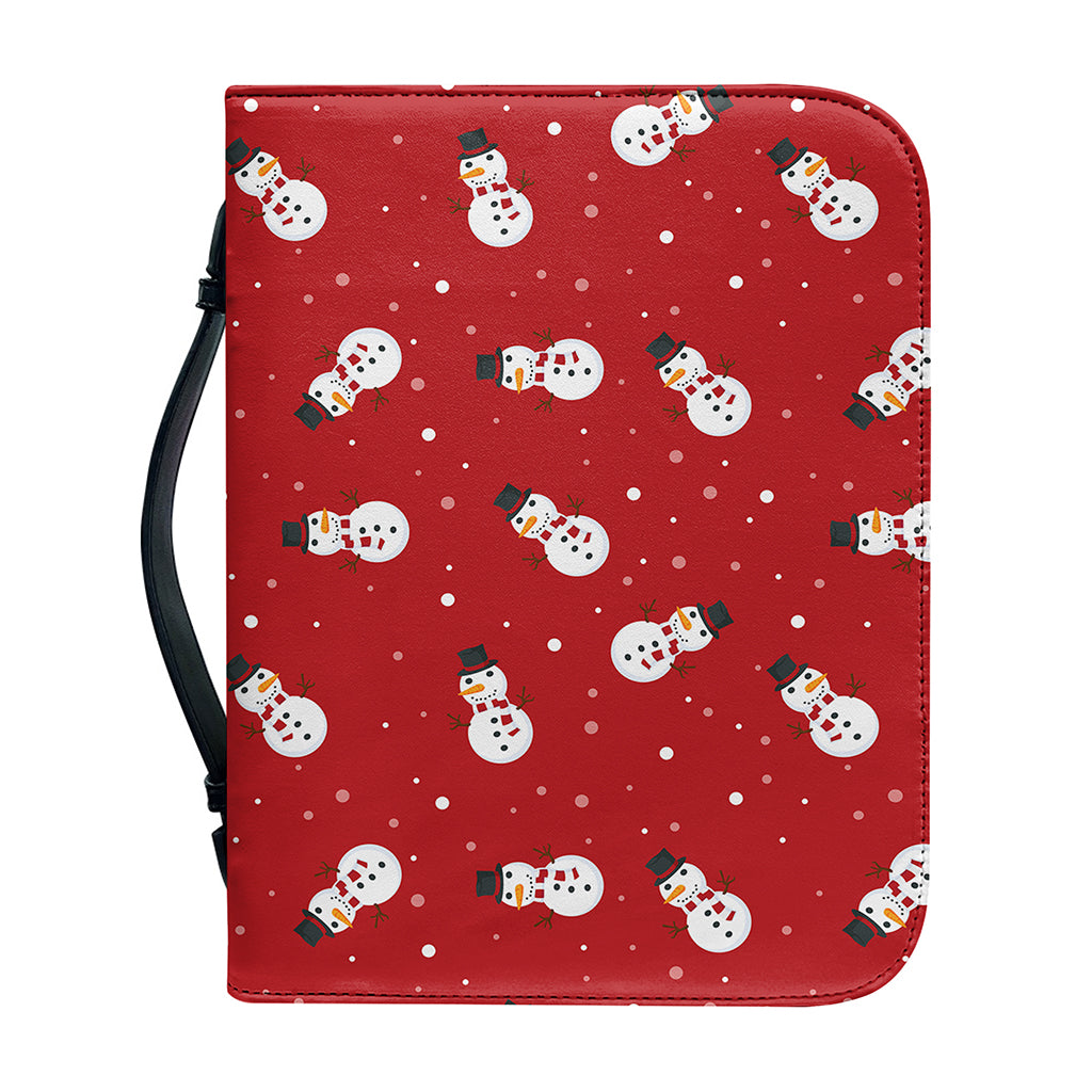 Red Snowman Pattern Print Leather Bible Cover