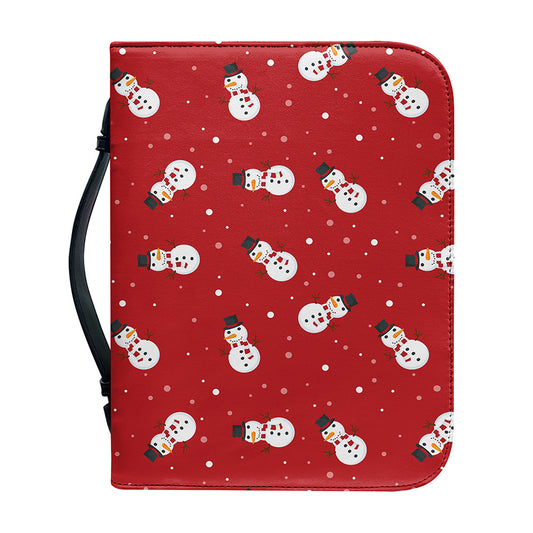 Red Snowman Pattern Print Leather Bible Cover