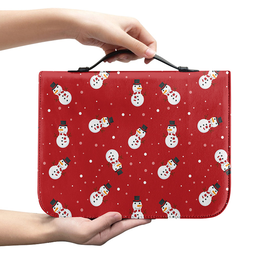 Red Snowman Pattern Print Leather Bible Cover