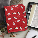 Red Snowman Pattern Print Leather Bible Cover