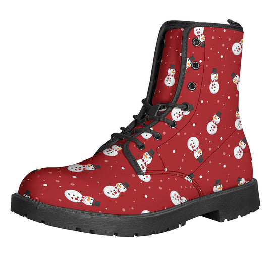 Red Snowman Pattern Print Backpack