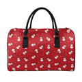 Red Snowman Pattern Print Leather Duffel Bag