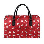 Red Snowman Pattern Print Leather Duffle Bag