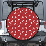 Red Snowman Pattern Print Leather Spare Tire Cover