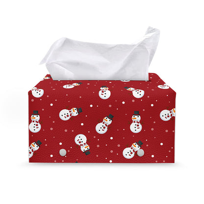 Red Snowman Pattern Print Leather Tissue Box Cover