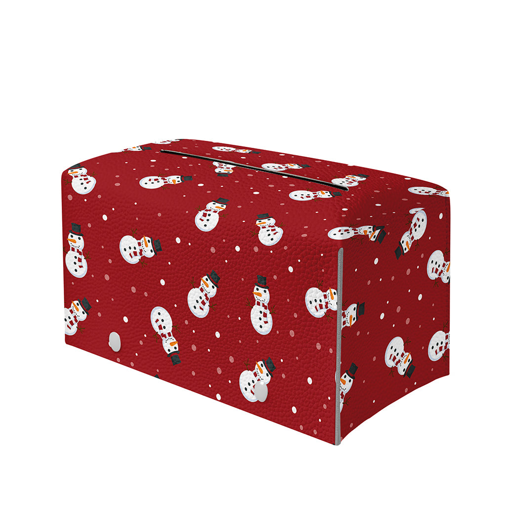 Red Snowman Pattern Print Leather Tissue Box Cover