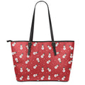 Red Snowman Pattern Print Leather Tote Bag With Zipper