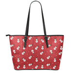 Red Snowman Pattern Print Leather Tote Bag