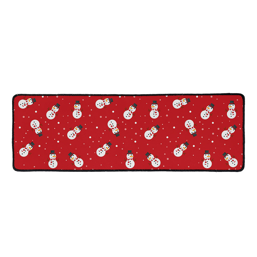 Red Snowman Pattern Print Long Kitchen Mat