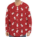 Red Snowman Pattern Print Long Sleeve Baseball Jersey