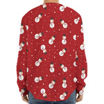 Red Snowman Pattern Print Long Sleeve Baseball Jersey