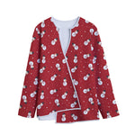 Red Snowman Pattern Print Long Sleeve Short Coat