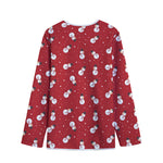 Red Snowman Pattern Print Long Sleeve Short Coat
