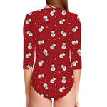 Red Snowman Pattern Print Long Sleeve Swimsuit